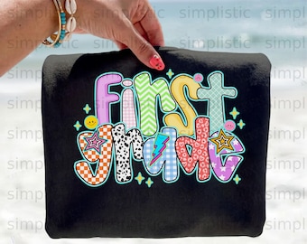 First Grade Digital Download PNG, Groovy Back to School Teacher Shirt Design, Retro First Grader Sublimation File, Student Milestone Gift