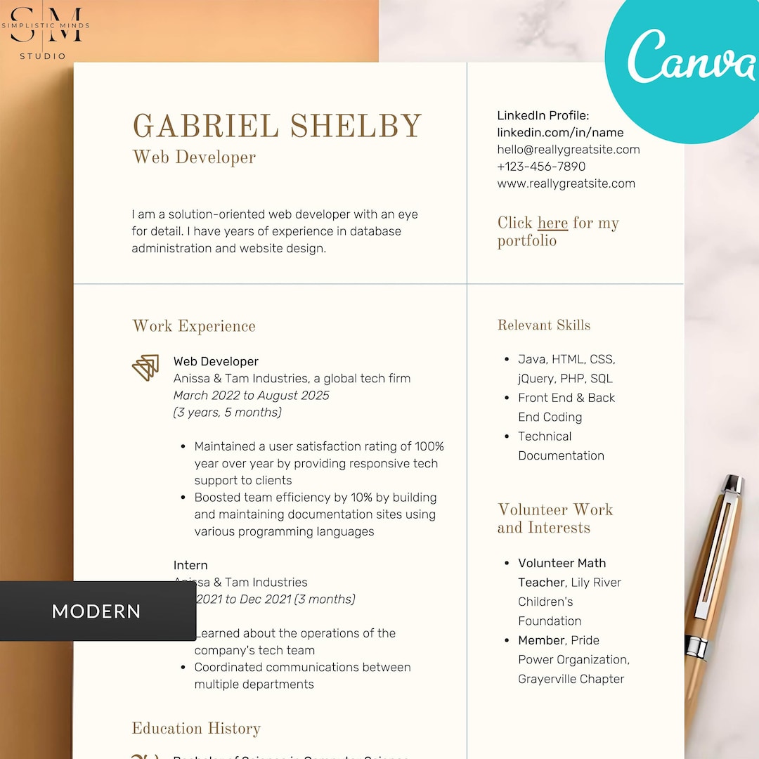 Modern Canva Resume Template | Editable Cover Letter (digital Download ...