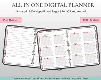 All-in-One Undated Digital Planner, Goodnotes Notability Template