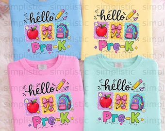 Hello Pre-K Digital Download PNG File, Back to School Sublimation Design, First Day of Pre-Kindergarten Kids Teacher Shirt Art
