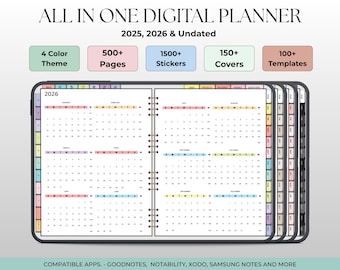 2025 2026 & Undated Digital Planner, Goodnotes Planner, Aesthetic Planner for iPad and Tablets, All-in-One Digital Planner Bundle