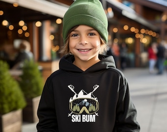 Nordic Ski Bum Jugend Hoodie, Berg Sweatshirt, Skibrille, Liebe zum POW Shred, Winter Skifahrer-Snowboarder Grafikdesign, junger Teenager Skifahrer