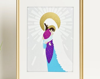 Madonna and Child Print with Gold Shimmer Accents