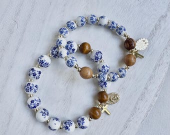 Rosary Bracelet - blue flowers