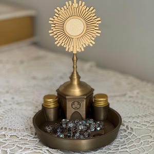 Holy Water Rosary holder with Statue Platform - Jerusalem Cross