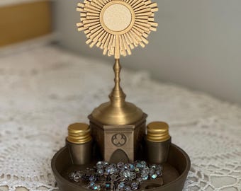 Holy Water Rosary holder with Statue Platform - Jerusalem Cross