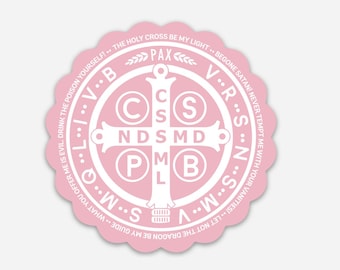 Pegatina de San Benito, rosa, protección católica, pegatina de vinilo para botella de agua, teléfono, portátil, coche