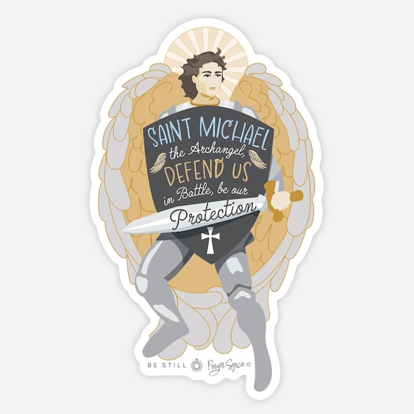 St. Michael the Archangel Catholic Vinyl Sticker: Water Bottle, Laptop, Car Protection