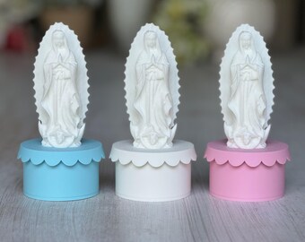 First Communion Keepsake Box, colorful Nightlight, Guadalupe Mary statue, Eucharist dish, rosary holder