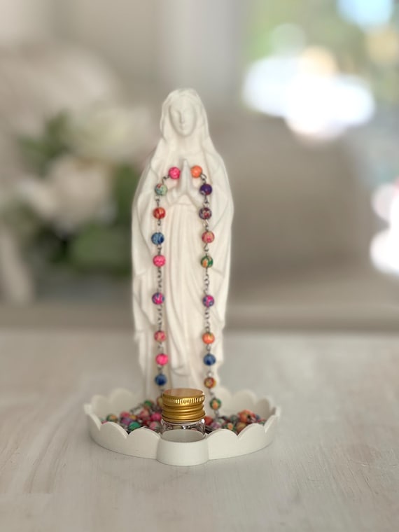 Mary Rosary and Holy Water Holder, First Communion, Confirmation Gift