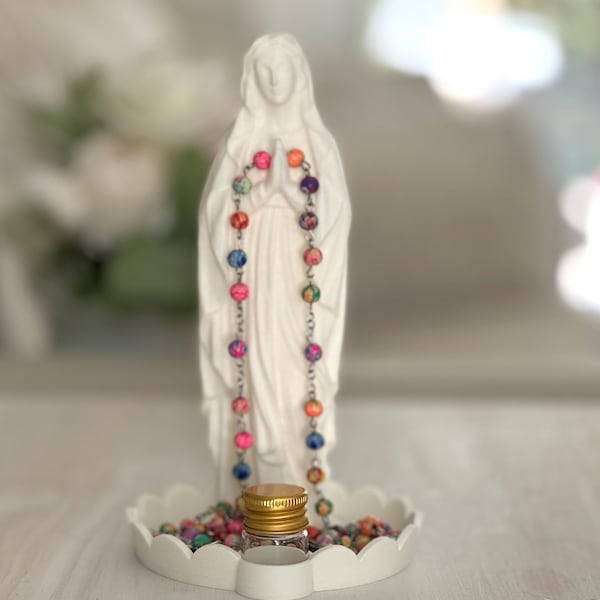 Mary Rosary and Holy Water Holder, First Communion, Confirmation Gift