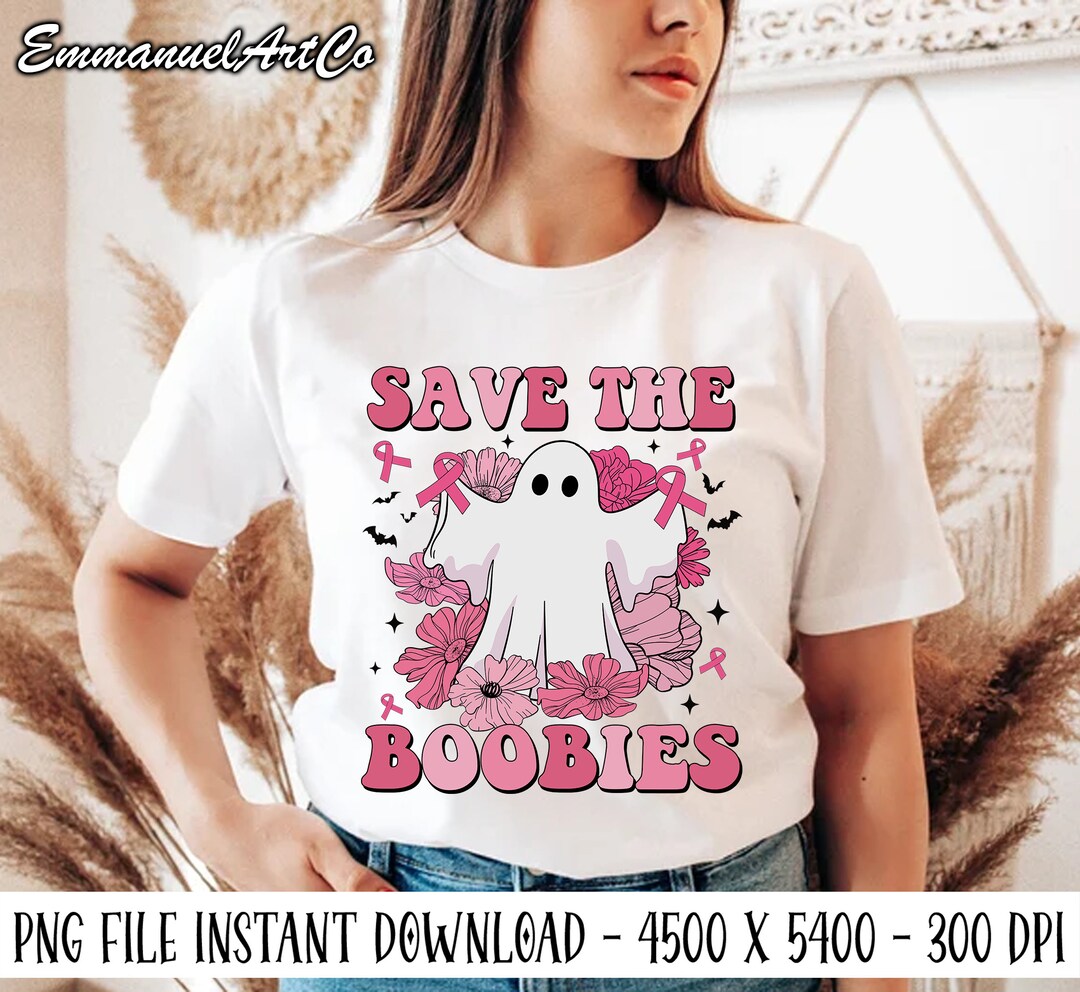 Save the Boobies Png, Halloween Breast Cancer, Pink Ribbon Ghost With