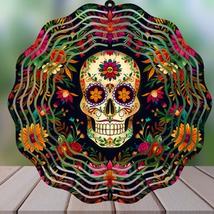 Skull and Flowers PNG Wind Spinner Sublimation Design, High Quality PNG for Sublimation, 11 in. X 11 in.