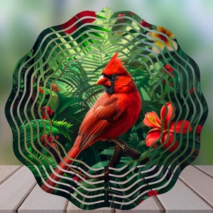 Tropical Red Cardinal PNG Wind Spinner Sublimation Design, High Quality PNG for Sublimation, 11 in. X 11 in.