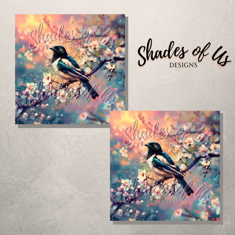 Springtime Magpies Springtime Magpie PNG Wind Spinner Sublimation Design, High Quality PNG ...