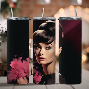 Audrey Hepburn 20 oz Tumbler Wrap Sublimation Design, Instant Digital Download PNG/JPG