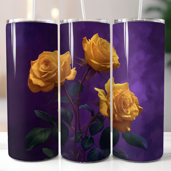 Yellow Roses Art 20 oz Tumbler Wrap Sublimation Design, High Quality Digital Download, JPG and PNG format, Printable Tumbler Wrap