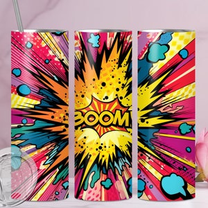 BOOM! Retro Pop Art 20 oz Tumbler Wrap Sublimation Design, Instant Digital Download PNG/JPG