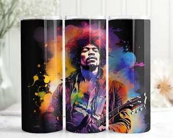 Coloré Jimi Hendrix 20 oz Tumbler Wrap Sublimation Design, Téléchargement numérique instantané PNG/JPG