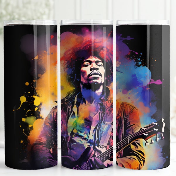 Colorful Jimi Hendrix 20 oz Tumbler Wrap Sublimation Design, Instant Digital Download PNG/JPG