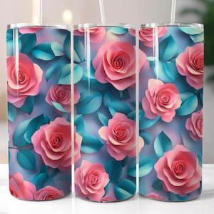 Pink Roses 20 oz Tumbler Wrap, 3D Sublimation Design, High Quality Digital Download, JPG and PNG format, Printable Tumbler Wrap