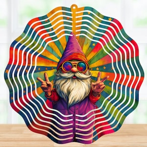 Hippie Gnome Wind Spinner PNG, psychodeliczny wzór sublimacji (pobranie cyfrowe)