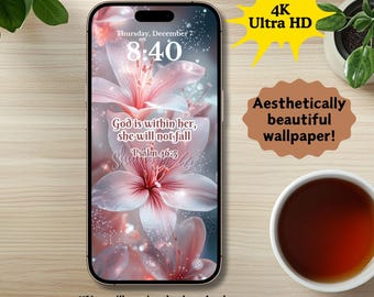 Psalm 46:5 Tapeta na telefon, Tło wersetu biblijnego, Wysokiej jakości sztuka tapety, Wysokiej jakości projekt tapety na smartfona, Różowa tapeta