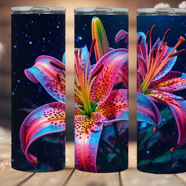 3D Stargazer Lily 20 oz Tumbler Wrap Sublimation Design, Instant Digital Download PNG/JPG
