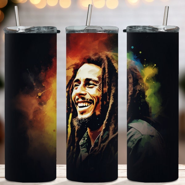 Bob Marley Smile 20 oz Tumbler Wrap Sublimation Design, Instant Digital Download PNG/JPG, Printable Wrap, Straight Tumbler