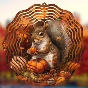 Autumn Squirrel PNG Wind Spinner Sublimation Design, Instant Digital Download, High Quality PNG for Sublimation, 11 in. X 11 in.