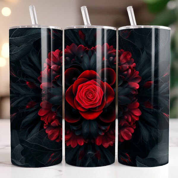 Gothic Red Rose 20 oz Tumbler Wrap Sublimation Design, High Quality Digital Download, JPG and PNG format, Printable Tumbler Wrap