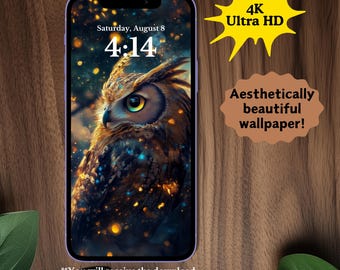 Magical Owl Phone Wallpaper, High Quality Graphic, Wallpaper Art, High Quality Design for Smartphone Wallpaper, AI Art Wallpaper