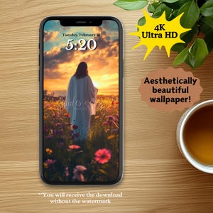 Sfondo per telefono Jesus Golden Hour, grafica di alta qualità, design unico per sfondo per smartphone, carta da parati artistica ispiratrice