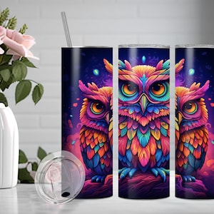 3d Colorful Owls 20 oz Tumbler Wrap Sublimation Design, Instant Digital Download PNG/JPG