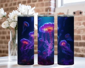 Glowing Jellyfish 20 oz Tumbler Wrap Sublimation Design, Instant Digital Download PNG/JPG
