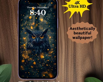 Beautiful Black Owl Phone Wallpaper, High Quality Graphic, Wallpaper Art, High Quality Design for Smartphone Wallpaper, Gothic Art