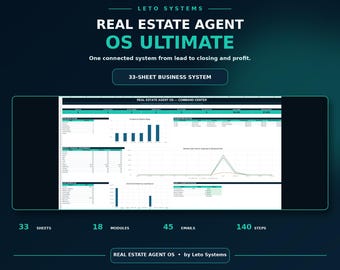 Real Estate Agent OS Ultimate | Realtor CRM Transaction Commission & Expense Tracker | Business Dashboard | Excel Google Sheets