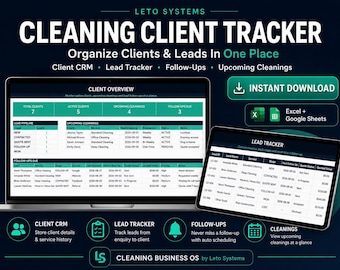 Cleaning Client Tracker Spreadsheet | Cleaning CRM Template | Lead Tracker for Cleaning Business