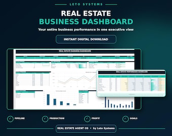 Real Estate Business Dashboard | Realtor KPI & Goal Tracker | Sales Pipeline Analytics Spreadsheet | Excel Google Sheets