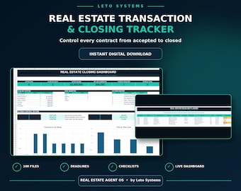 Real Estate Transaction Tracker | Closing Checklist & Deadline Planner | Realtor Spreadsheet | Excel Google Sheets Template