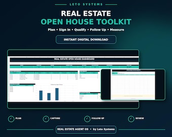 Real Estate Open House Toolkit | Realtor Sign In & Lead Follow Up Tracker | Property Showing Planner | Excel Google Sheets