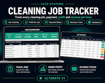 Cleaning Job Tracker Spreadsheet | Cleaning Business Job Manager | Profit, Payment & Revenue Tracker