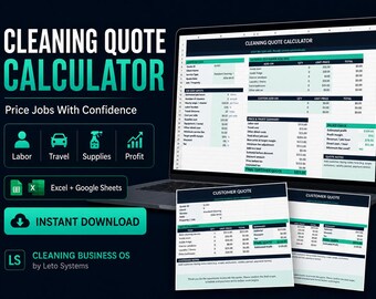 Cleaning Quote Calculator Spreadsheet | Cleaning Business Pricing Template | House Cleaning Estimate & Profit Calculator