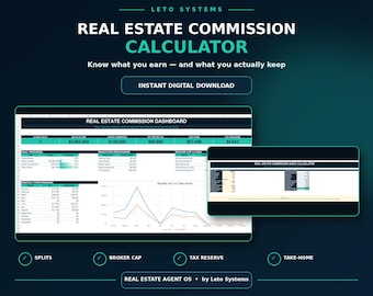 Real Estate Commission Calculator | Realtor GCI & Income Tracker | Broker Split Cap Spreadsheet | Excel Google Sheets