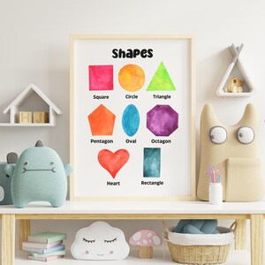 Colorful Shapes Printable, Homeschool Printables, Playroom Wall Art, Kids Wall Art, Classroom Education, Shapes Poster, Learning Material