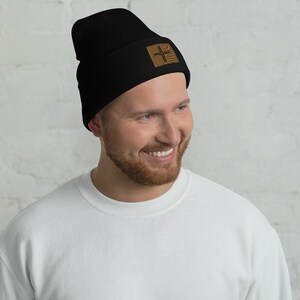 Christian Beanie/Men's Christian Clothing/Cuffed Beanie with Embroidered Cross/Christian Faith and Apparel/Winter Clothing Christian Faith