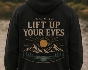 Moletom com capuz Salmo 121, Moletom com capuz cristão oversized, Moletom com estampa de fé, Moletom com capuz cristão das montanhas, Moletom com capuz com versículo bíblico