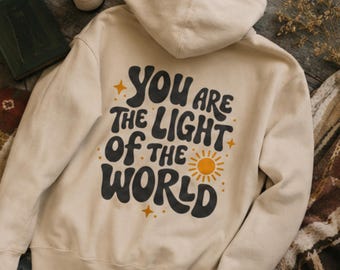 You Are The Light Of The World Hoodie, Christian Faith Sweatshirt, Retro Bubble Letter Scripture Pullover, Unisex Cotton Heritage Hoodie
