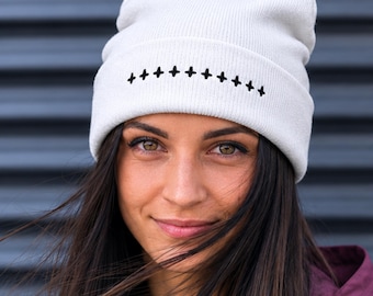 Gorro cristão streetwear com cruz bordada, gorro minimalista de inverno com temática religiosa, presente para homens e mulheres.