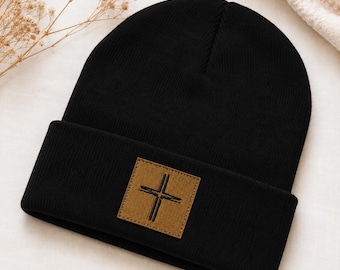 Gorro cristão com cruz bordada, gorro minimalista religioso para o inverno, presente de fé para homens e mulheres, gorro aconchegante para o inverno.